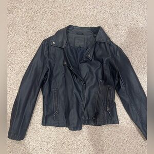 Navy Blue Leather Women's Jacket